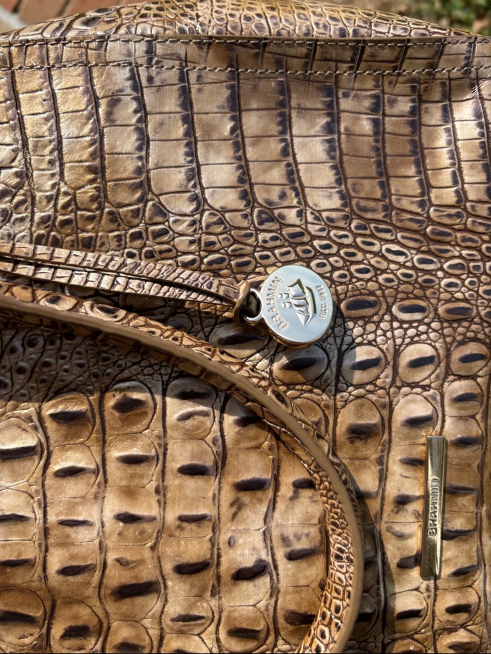 Brahmin Croc-Embossed Satchel Handbag - Brown - Picture 11 of 15